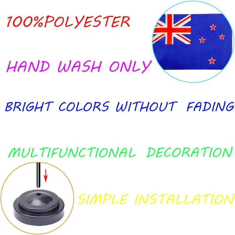 WXTWK 2 Pack New Zealand Flag New Zealand Deluxe Desk Flag Set - Mini Small New Zealand Table Office Flags with Black 12" Solid Pole Stand Base Classroom Meeting Desktop Decorations - Image 4